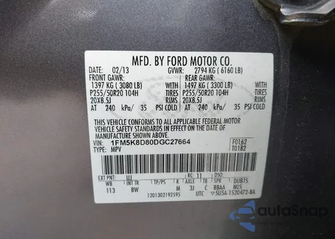2013 Ford Explorer Xlt from USA, damaged, VIN 1FM5K8D80DGC27664